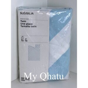 IKEA Slojsilja Twin Duvet Cover with Pillowcase Blue White Striped  205.614.05